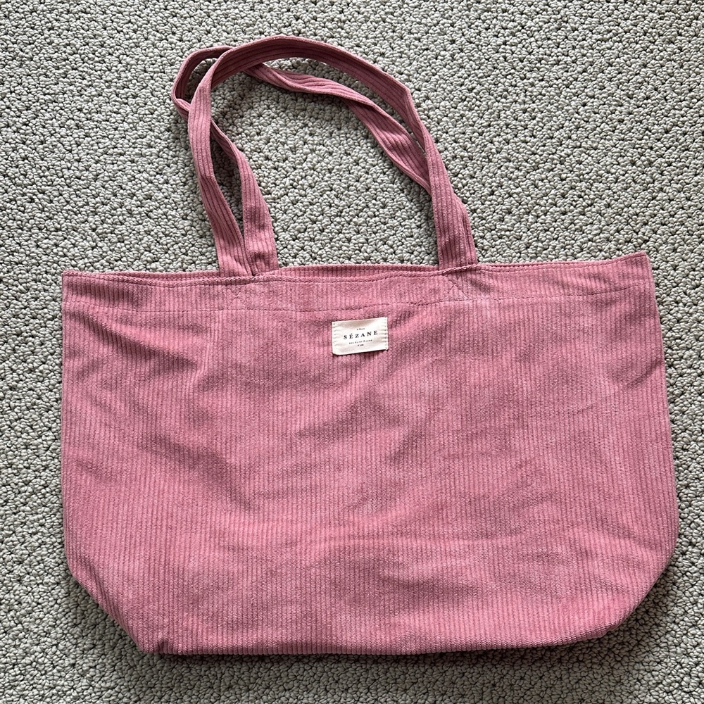 Sezane rose pink corduroy tote bag